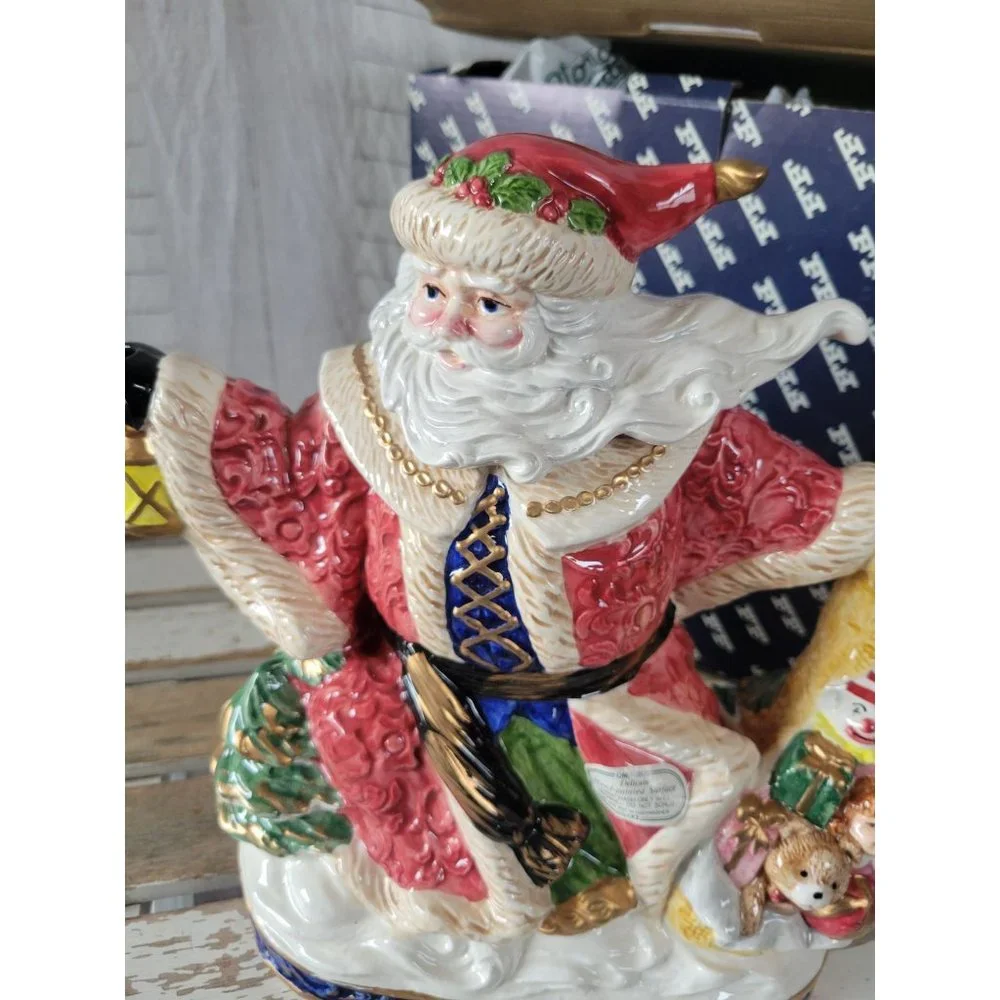 Fitz floyd 1994 Santa teapot omnibus‎ Xmas toys tea vintage